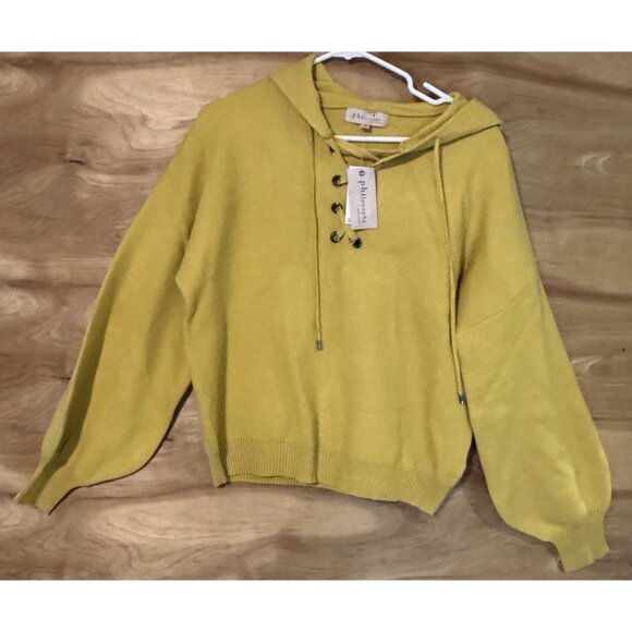 NWT Philosophy medium yellow balloon-sleeve drawstring hoodie $78 - Picture 1 of 7